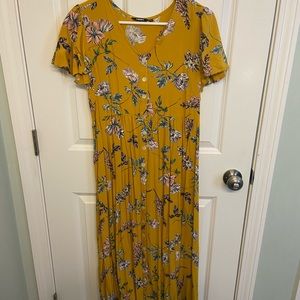Mustard Floral Short Sleeve Midi